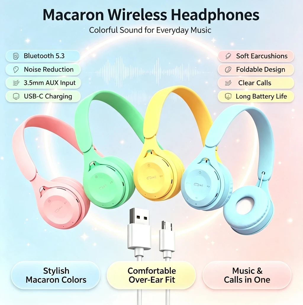 Anc Wireless Over Ear Headphones - Składane słuchawki nauszne Bluetooth 5.0 w