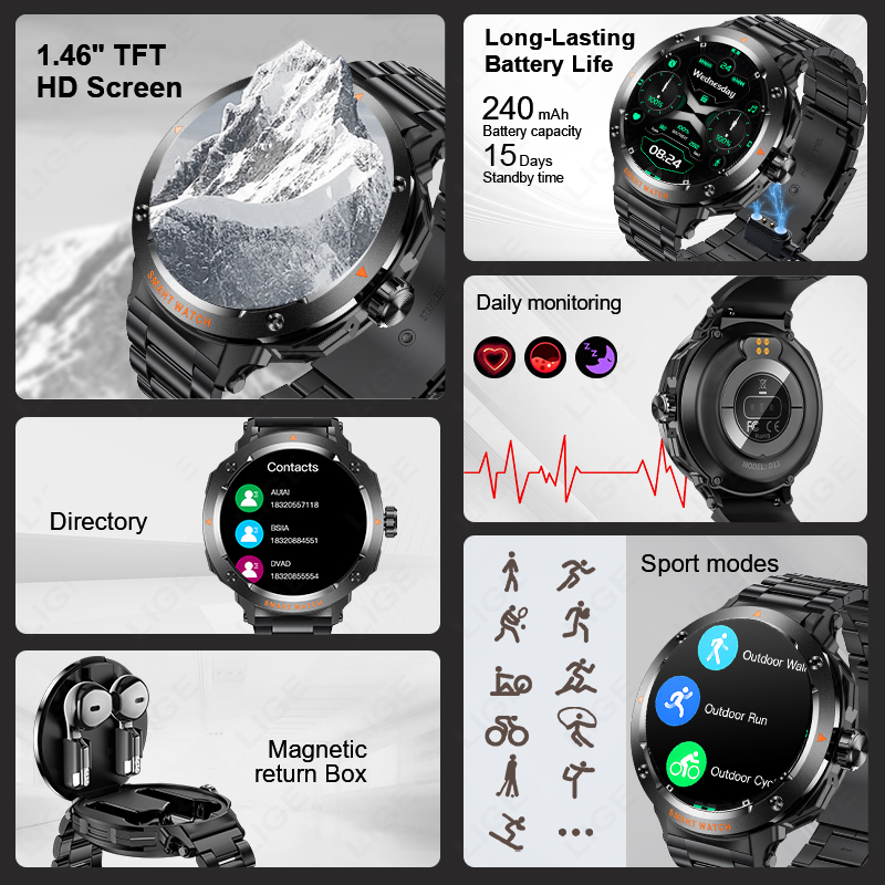 LIGE Nowy Smartwatch 2 w 1 z S – Tws Earbuds Bluetooth 5.3 recenzja i cena