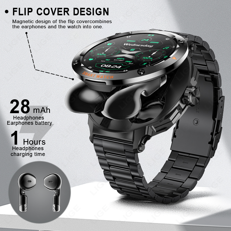 LIGE Nowy Smartwatch 2 w 1 z S – Tws Earbuds Bluetooth 5.3 recenzja i cena